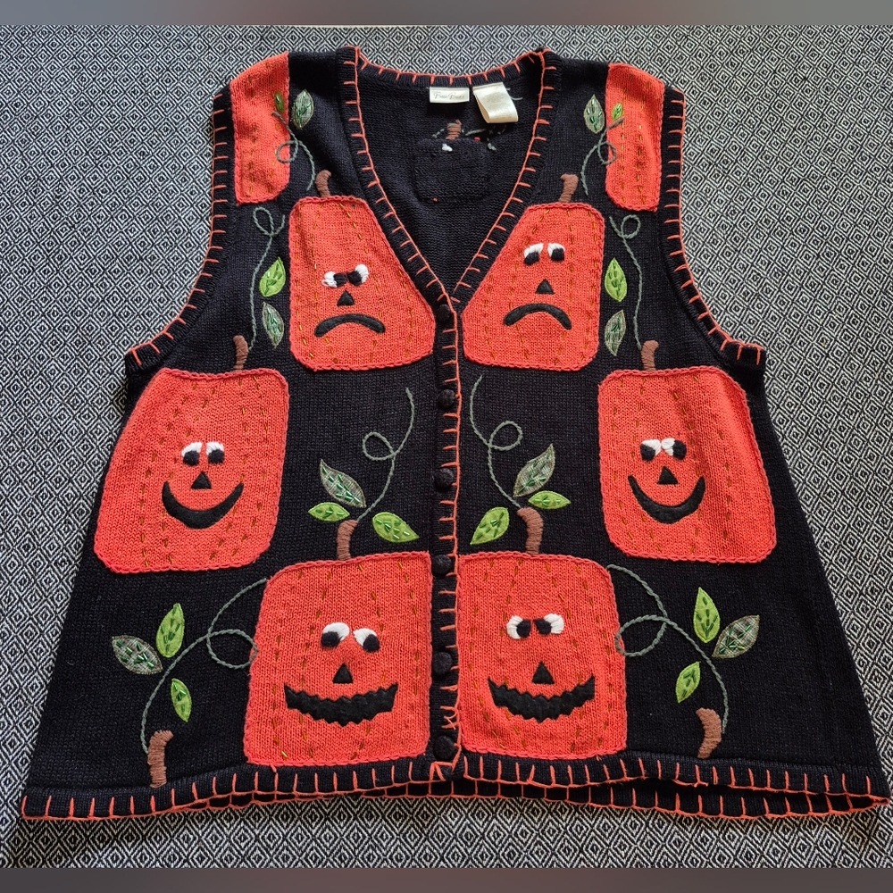 Bobbie Brooks Black and Orange Pumpkin Sweater Vest